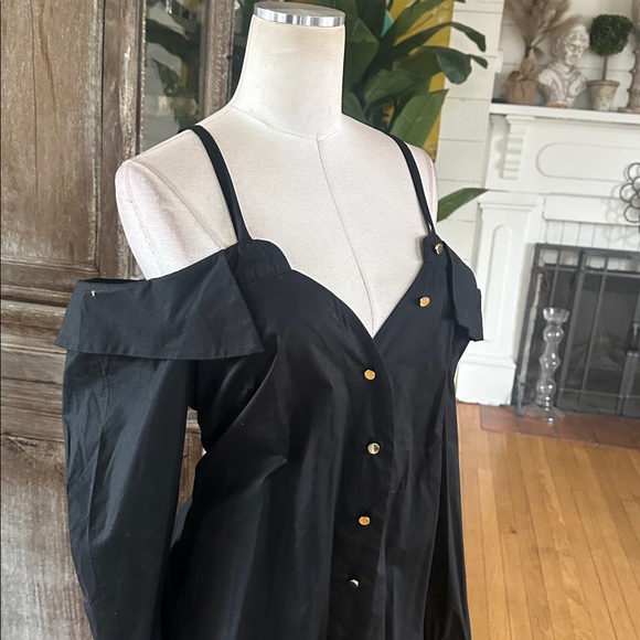 FASHION TO FIGURE Sara Off-The-Shoulder Shirt Dress BLACK 1X NEW - Picture 2 of 9